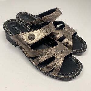Josef Seibel Slide Sandals Slip On Bronze Leather Womens Casual Shoe Sz 8.5 / 40